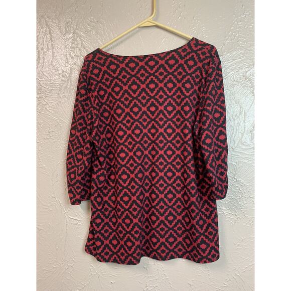 Star Vixen Red Black Geometric Print 3/4 Sleeve Round Neck Top Size Medium - Picture 4 of 4